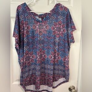 Gloria Vanderbilt Blue and Red Graphic Blouse